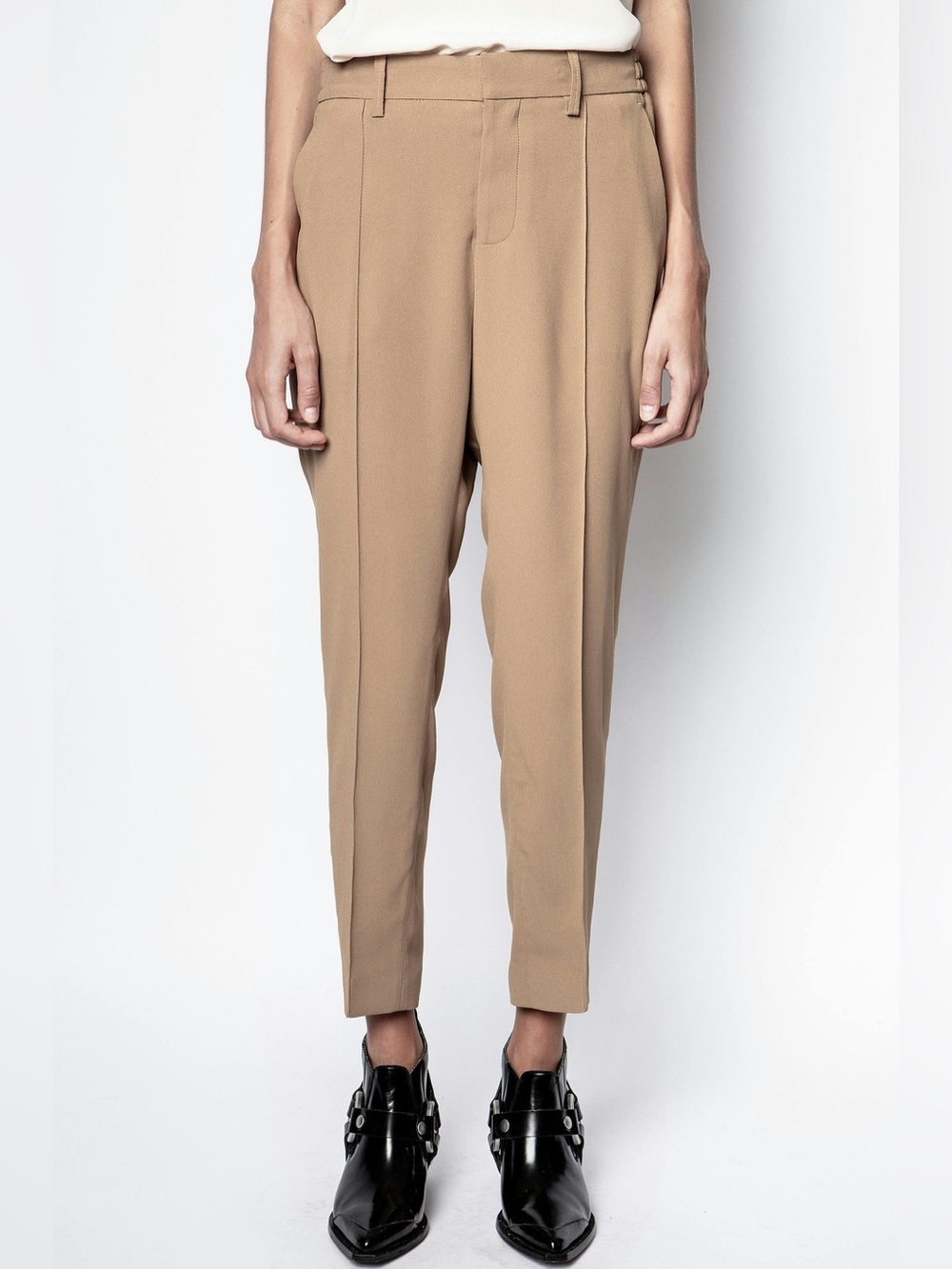 Zadig & Voltaire Panda Crepe Pants Size 40 US Large Sepia Beige Tan Tapered